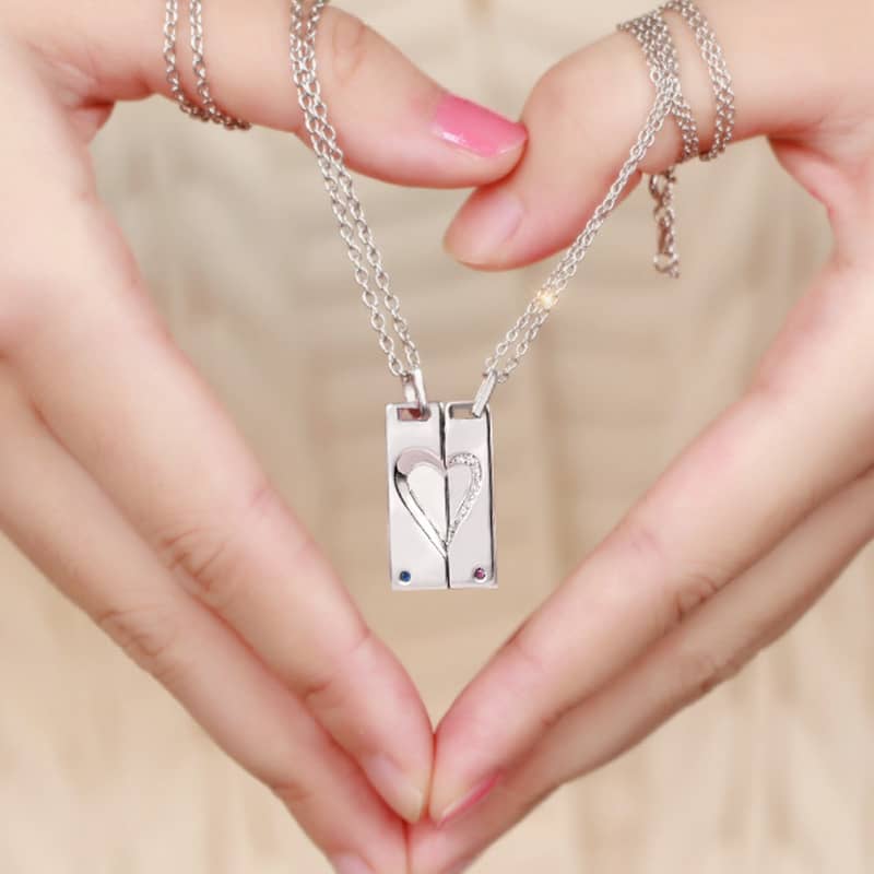 Sterling Silver Matching Heart Necklaces for Couples (image for) Sterling Silver Matching Heart Necklaces for Couples